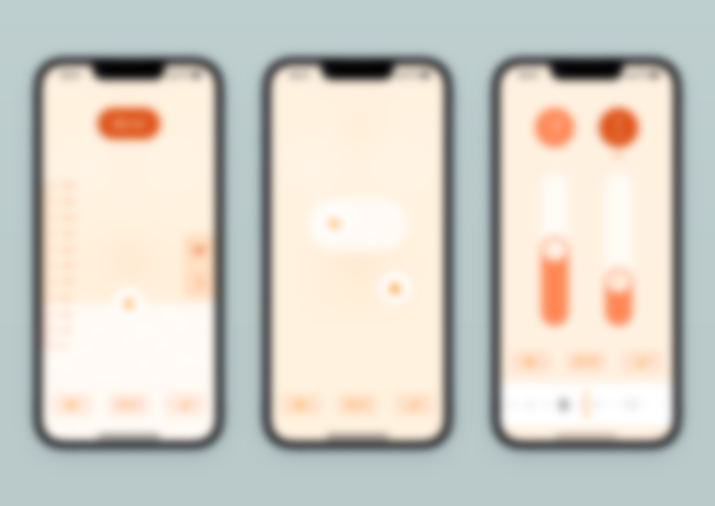 3 copies d'écran de l'app Le Baby dans un iPhone 13 montrant les écrans d'entrée pour le biberon, la couche et l'allaitement avec une vision dégradée