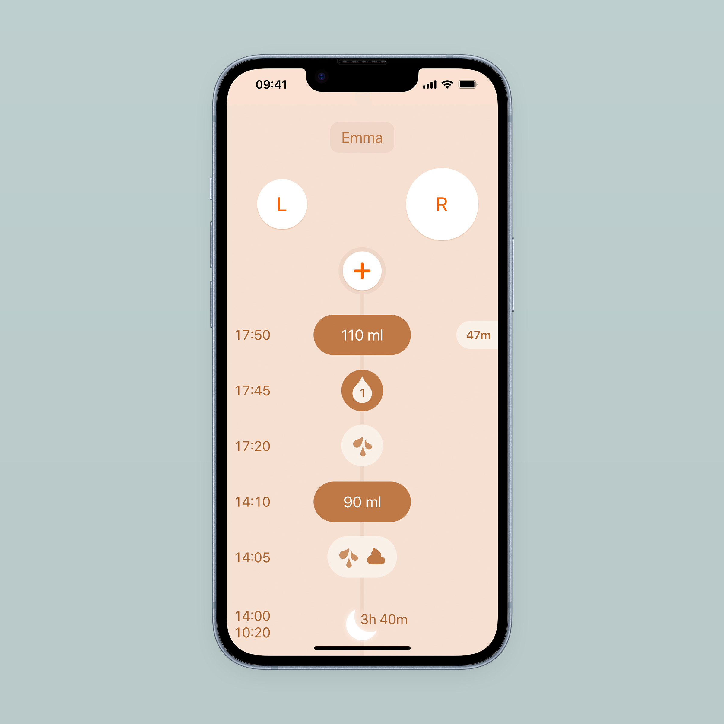 copie d'écran de l'app Le Baby dans un iPhone 13, montrant le thème de couleur par défaut